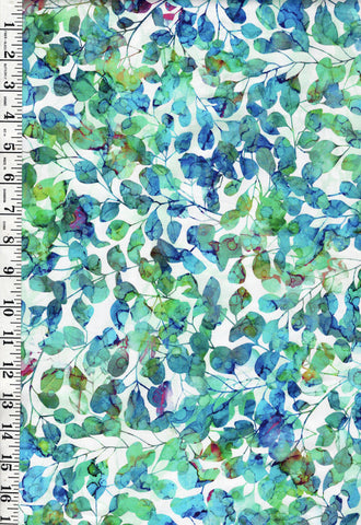 *Fabric Art - Northcott Dragonfly Dance - Multi-Colored Leaves & Branches - DP27505-10 - White, Blue & Green - Last 2 3/4 yards