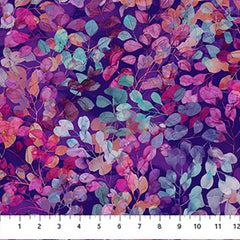 *Fabric Art - Northcott Dragonfly Dance - Multi-Colored Leaves & Branches - DP27505-85 - Purple, Blue & Orange