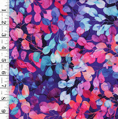 *Fabric Art - Northcott Dragonfly Dance - Multi-Colored Leaves & Branches - DP27505-85 - Purple, Blue & Orange