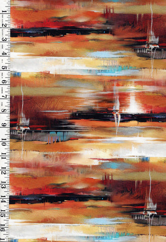 **Fabric Art - Northcott Tranquil Tides - Tiny Sailboat in Sunset Reflections - DP27614-55 - Multi-Colors