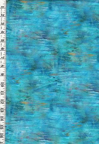 **Fabric Art - Northcott Tranquil Tides - Background Blender - DP27617-44 - Turquoise, Aqua, Gold Metallic