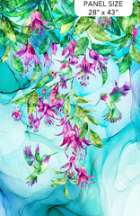 *Fabric Art - Northcott Concerto - Colorful Hummingbirds & Fuchsia - PANEL - DP27826-42 - Multi-Colors