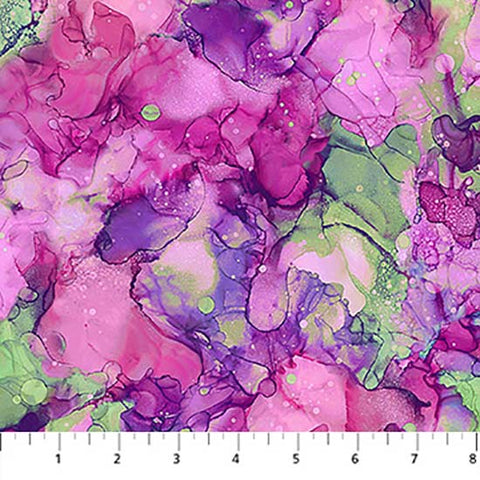 **Fabric Art - Northcott Concerto - Colorful Watercolor Abstract - DP27835-28 - Fuchsia, Green & Purple