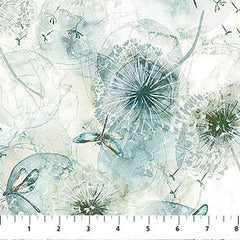 *Fabric Art - Northcott WHISPER - Puff Blossoms & Dragonflies - DP28703-11 - Cream - By the Half Yard