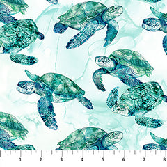 *Fabric Art - Northcott CORAL REEF - Turtle Friends - DP28878-10-White - By the Half Yard