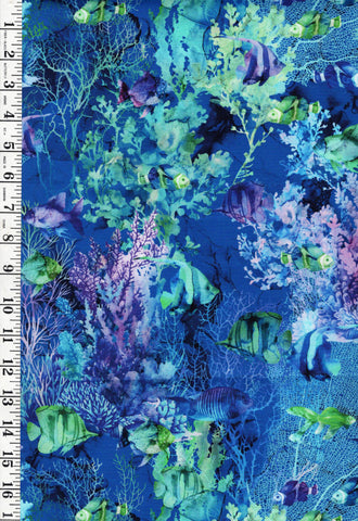 *Fabric Art - Northcott CORAL REEF - Colorful Fish & Coral Reef - DP28879-48 - Navy-Multi - By the Half Yard