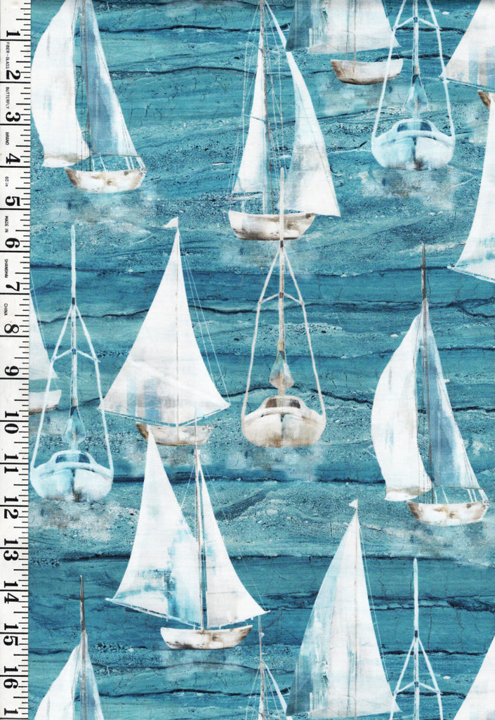 *Fabric Art - Northcott SMOOTH SAILING - LARGE SAIL BOATS -   DP28908-44 - Blue Multi - By the Half Yard