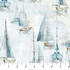 *Fabric Art - Northcott SMOOTH SAILING - SMALL SAIL BOATS -   DP28909-10 - White Multi - By the Half Yard
