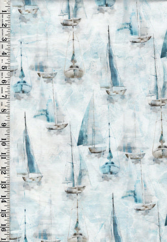 *Fabric Art - Northcott SMOOTH SAILING - SMALL SAIL BOATS -   DP28909-10 - White Multi - By the Half Yard