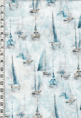 *Fabric Art - Northcott SMOOTH SAILING - SMALL SAIL BOATS -   DP28909-10 - White Multi - By the Half Yard
