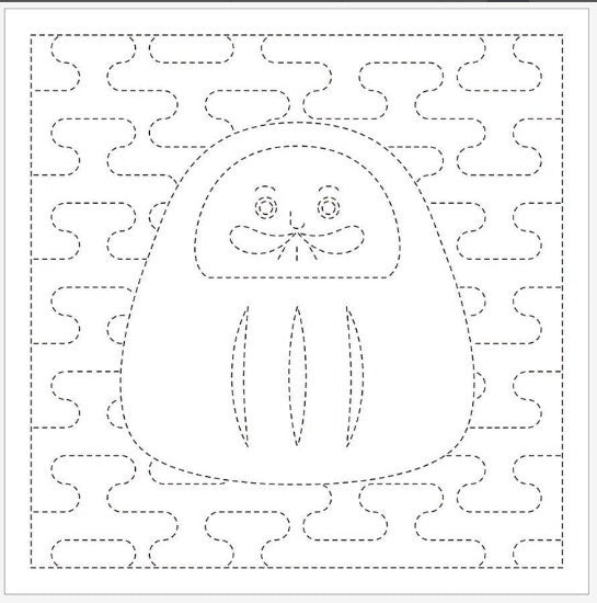 Sashiko Pre-printed Sampler - Daruma & Kasumi-Tsunagi (Mist) - # 1056 - White