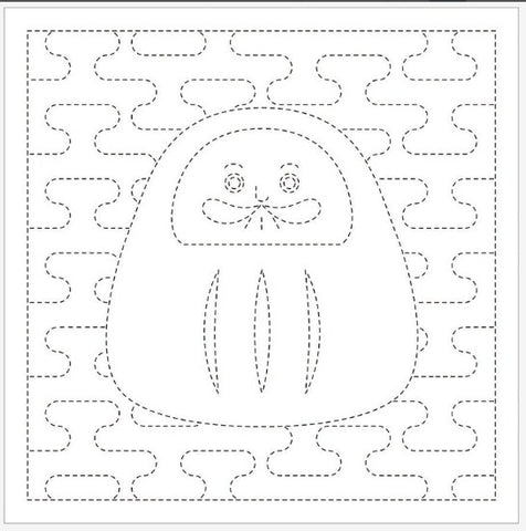 Sashiko Pre-printed Sampler - Daruma & Kasumi-Tsunagi (Mist) - # 1056 - White