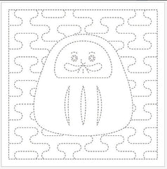 Sashiko Pre-printed Sampler - Daruma & Kasumi-Tsunagi (Mist) - # 1056 - White