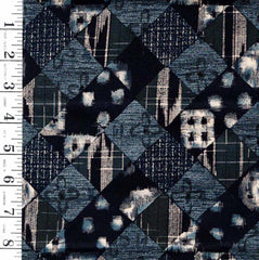 *Japanese - Hanamomen Diamonds with Kasuri-like Motifs - Dark Indigo - Last 1/2 yard