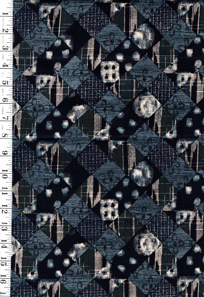 *Japanese - Hanamomen Diamonds with Kasuri-like Motifs - Dark Indigo - Last 1/2 yard