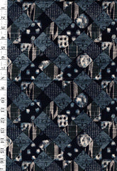 *Japanese - Hanamomen Diamonds with Kasuri-like Motifs - Dark Indigo - Last 1/2 yard