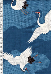 *Asian - Flying Cranes & Faux Shibori Clouds - Dobby Weave - Dusky Blue - Last 1 yard