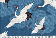 *Asian - Flying Cranes & Faux Shibori Clouds - Dobby Weave - Dusky Blue - Last 1 yard