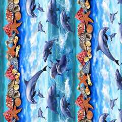 *Tropical - Jewels of the Sea - Dolphins & Seashell Stripe - DCX11129 - AQMA-D