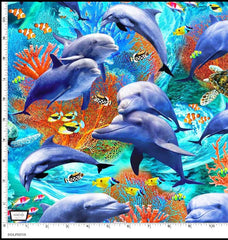 *Tropical - Jewels of the Sea - Happy Dolphins, Turtles & Coral - DCX11127-AZUR-D