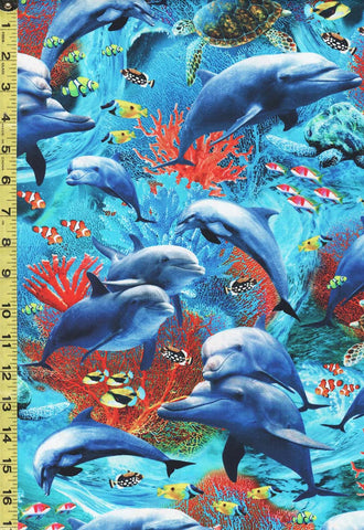 *Tropical - Jewels of the Sea - Happy Dolphins, Turtles & Coral - DCX11127-AZUR-D