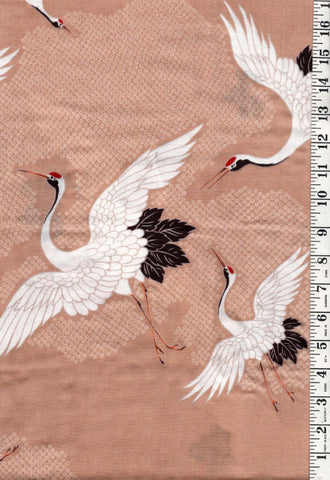 *Japanese - Kokka Double Gauze - Flying Cranes & Shibori Motif Clouds - Tan - Last 1 yard