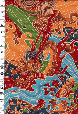 Yukata Fabric - 1013 - Dragons & Crested Waves - Traditional 14