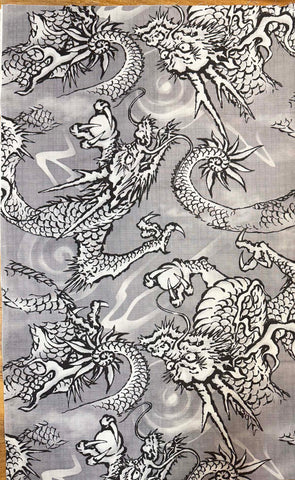 *Japanese - Large Scale Dragons with Pearls - Dobby Weave - Gray - Last 1 yard