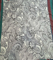 *Japanese - Large Scale Dragons with Pearls - Dobby Weave - Gray - Last 1 yard