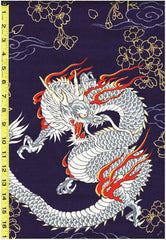 Japanese - Cosmo Dragons & Cherry Blossoms - Dobby Weave - AP12806-Dark Navy - Last 1/2 yard