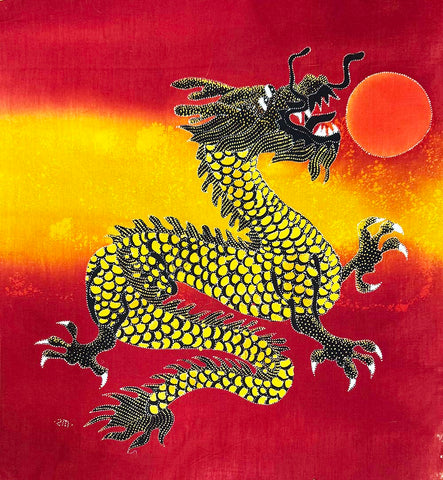 Panel - Indonesian Batik - Dragon & Orange Sun - Multi-Colors - 18
