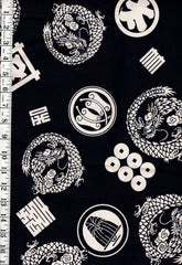*Japanese - Dragons & Floating Crests - CANVAS - Black - Last 1 yard