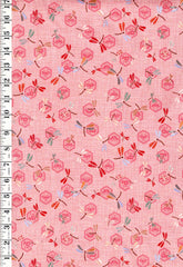 Japanese - Hexagons & Small Colorful Dragonflies - Peachy Pink - Last 1 1/4 yards