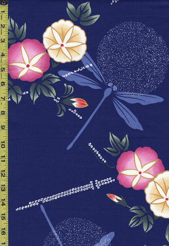 Yukata Fabric - 897 - Dragonflies & Morning Glories - Blue