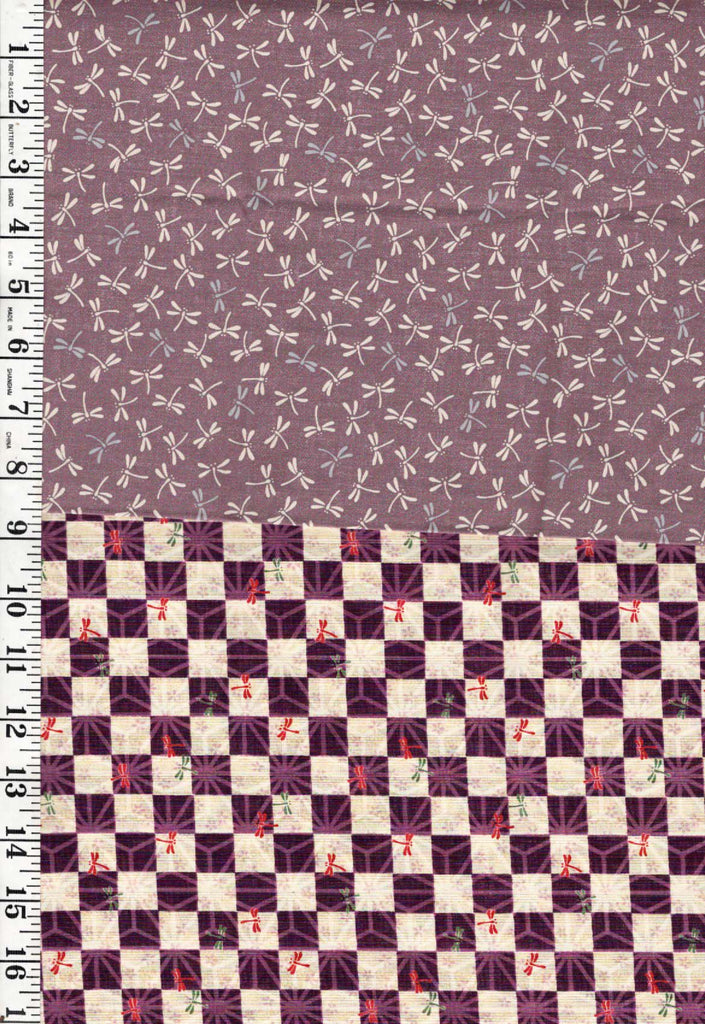 Japanese - Dragonfly Half Yard Bundle - 2 pieces - Lavender & Checkerboard - ONE ONLY