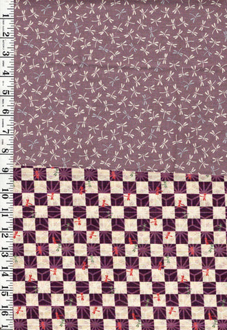 Japanese - Dragonfly Half Yard Bundle - 2 pieces - Lavender & Checkerboard - ONE ONLY