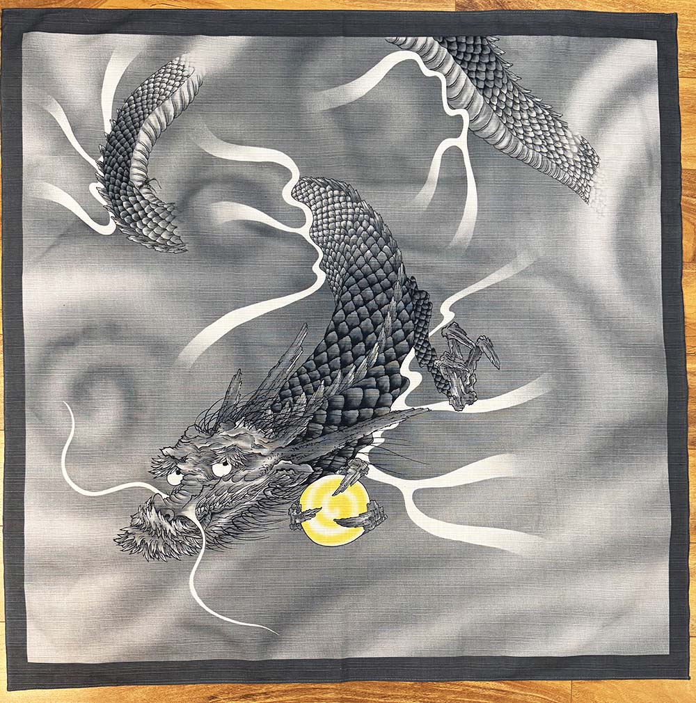 Furoshiki - Japanese Wrapping Cloth - DRAGON - GRAY - Large Size - 36" - LAST ONE