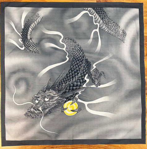 Furoshiki - Japanese Wrapping Cloth - DRAGON - GRAY - Large Size - 36