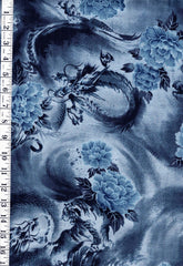 *Japanese - Kokka Dragons, Tigers & Peonies - Dobby Weave - LGA-1910-1C32 - Blue - Last 3/4 yard