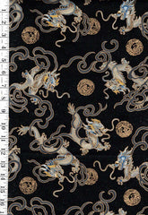*Asian - Dragons & Floating Gold Medallions - Black - 1 yard pieces