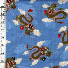 *Japanese - Hanamomen Dragons & Clouds - Textured - Blue - Half Yard Pieces