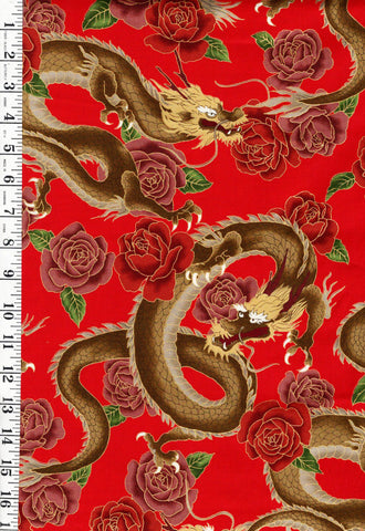 *Japanese - Cosmo Dragons & Roses - ALTER-1501-B - Red - By the Half Yard