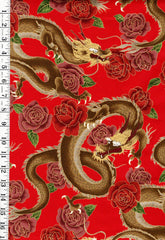 *Japanese - Cosmo Dragons & Roses - ALTER-1501-B - Red - By the Half Yard