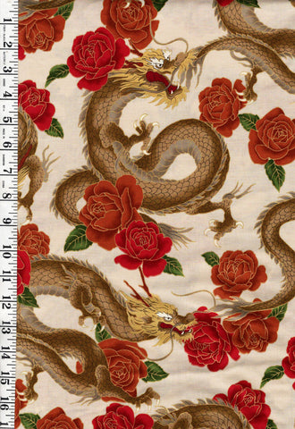 *Japanese - Cosmo Dragons & Roses - ALTER-1501-A - Light Beige - By the Half Yard
