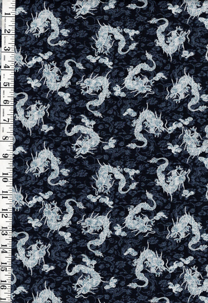 *Japanese - Dragons and Tonal Floral Background - Last 1 yard