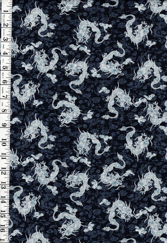 *Japanese - Dragons and Tonal Floral Background - Last 1 yard