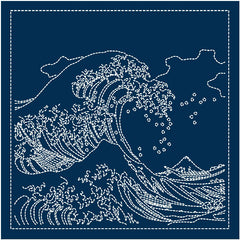 Sashiko Pre-printed Sampler (Olympus) - Hokusai "Kanagawa Oki Namiura" - Great Waves - # 2094 - Navy