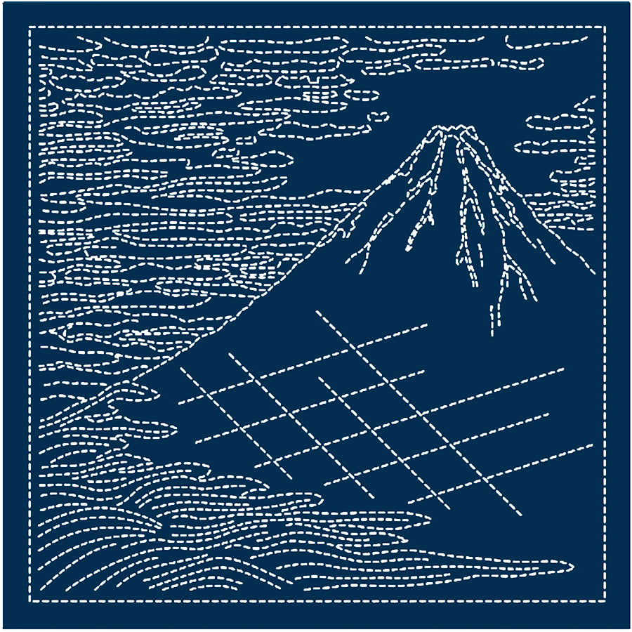 Sashiko Pre-printed Sampler (Olympus) - Hokusai "Gaifuu Kaisei" - Red Fuji - # 2096 - Navy