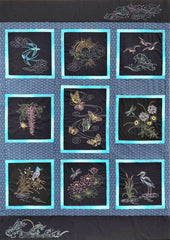 Sashiko - Pre-printed Panel - Sashiko Scenes - Wisteria & Bumblebee