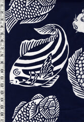 Japanese - Large-Scale Carp & Sea Bream Fish - Navy & White - By the Yard